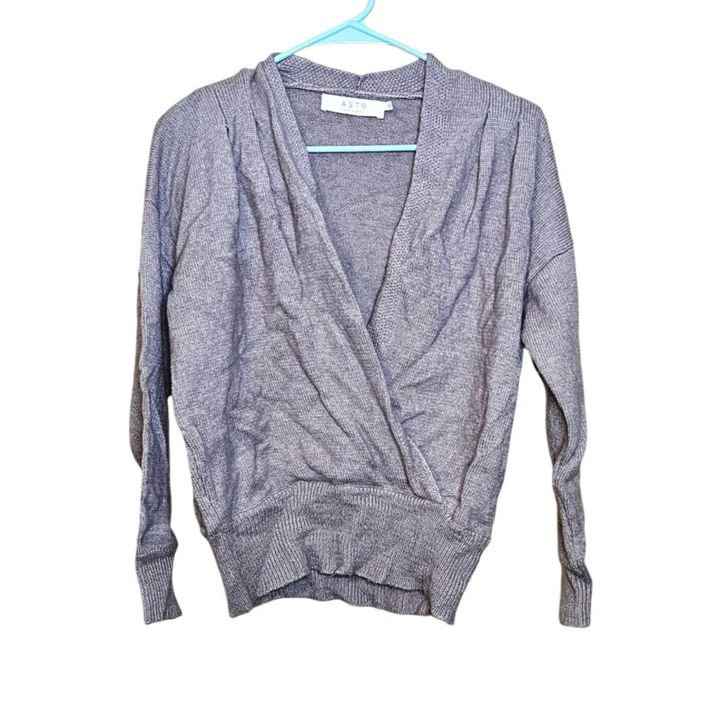 ASTR The Label Size Small S Purple Lilac Knit Sweater Faux Wrap Comfy Winter